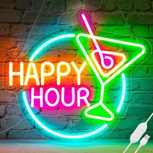 Happy Hour Neon Sign Dimmable LED Happy Hour Neon Bar Signs - Picture 1 of 9