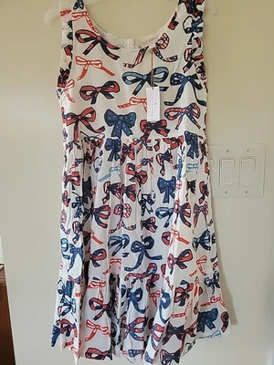 Vestido Kelsey Rosa Pollo Niñas Sin Mangas Talla 10Y Rojo Blanco Y Lazos Nuevo Con Etiquetas Foto 1 de 4