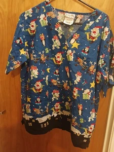 WOMAN'S CHRISTMAS SCRUB TOP SHIRT BY UA SCRUBS SIZE LARGE - Picture 1 of 3