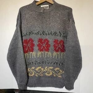 Suéter gris bordado floral tejido a mano Good 'N Plenty XL vintage para mujer - Imagen 1 de 3