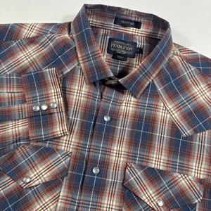 Pendleton Shirt Men L Blue Frontier Plaid Long Sleeve Pearl Snap Button Western - Picture 1 of 8