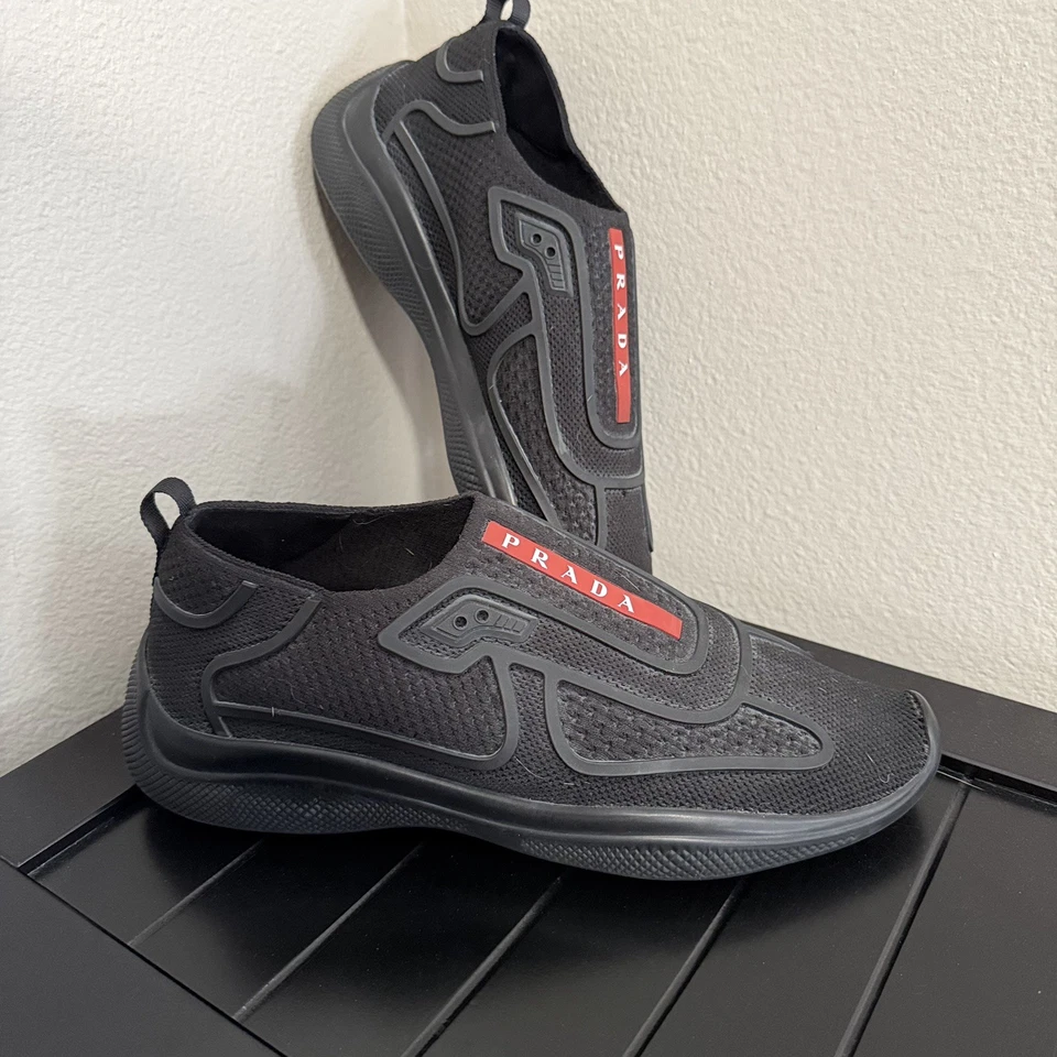 Prada Americad Cup Tech Slip-On Sneakers Grey Size 39 Italy Rare All Black  - Image 1 of 4