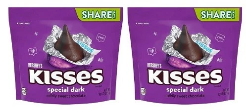 Hershey's Special Sweet Kisses Dark Chocolate Candy 2 Share Bags 10 Oz Each