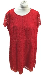 MARKS AND SPENCER Red Lined A-line Crochet Embellished Dress U.K. 22  - Picture 1 of 5