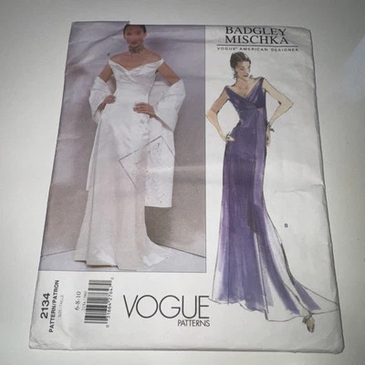 c. 1998, Retro VOGUE 2134 sz 6-10 BADGLEY MISCHKA Evening Dress/Shawl, UNUSED - Image 1 of 4