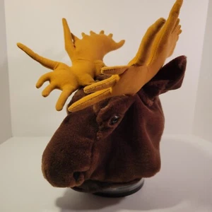 Moose Plush Hat with Semi Rigid Antlers And Stuffed Nose Brown Soft Animal - Imagen 1 de 11