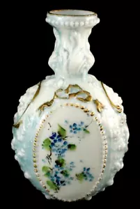Antique Victorian Blown Milk Glass Decanter Hand Painted Bottle Gold Highlights - Picture 1 of 6
