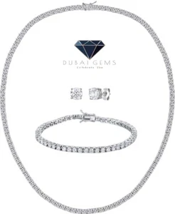 Collar de tenis con acabado de oro blanco creado diamante Pendientes de pulsera Juego de regalo - Imagen 1 de 6