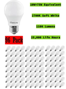 96 Pack Maxlite 75W Equivalent LED Light Bulb Daylight 2700K A19 E26 Dimmable - Picture 1 of 5