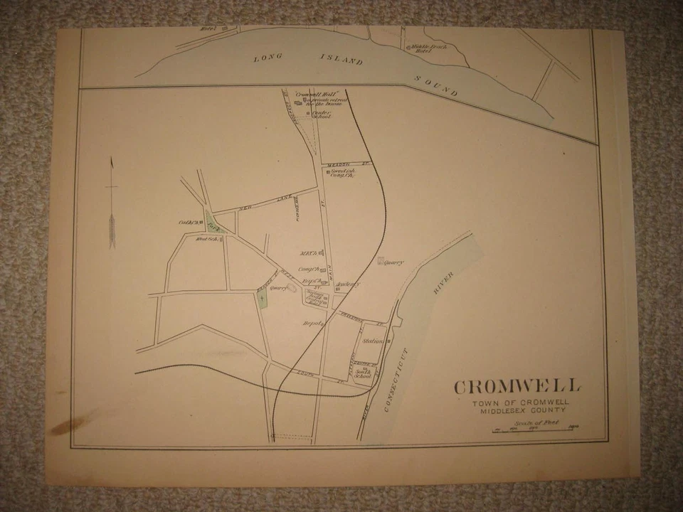 ANTIQUE 1893 CROMWELL CHESTER IVORYTON MIDDLESEX COUNTY CONNECTICUT HANDCOLR MAP - Image 1 of 1
