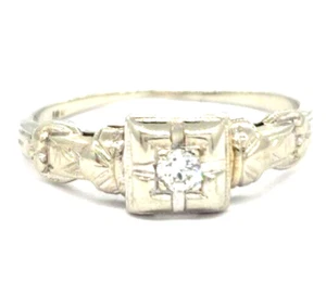Vintage Art Deco 18k White Gold European Diamond Solitaire Engagement Ring $1200 - Picture 1 of 8
