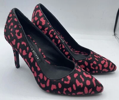 ALICE + OLIVIA PINK / BLACK ANIMAL PRINT LEOPARD PRINT HEELS PUMPS sz 8 - Image 1 of 4