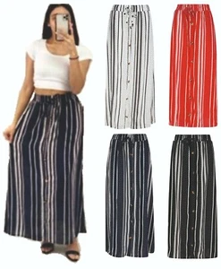 Skirt Ladies Womens Maxi Summer Long Stripe Striped Cotton Bottoms Dress NEW - Picture 1 of 16