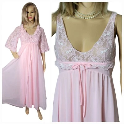 Conjunto de Camisón y Bata Peignoir De Colección Mongomery Ward Barbie Rosa Nylon Gasa Encaje Foto 1 de 4