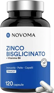 NOVOMA Zinco Bisglicinato 15mg Con Vitamina B6 Bio-Attiva, Zinco 120 Capsule - Foto 1 di 8