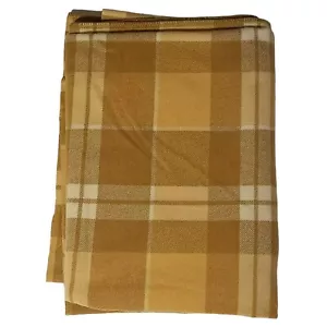 VTG Onkaparinga Wool Blanket Single Beige Mustard Brown Plaid Tartan 151cm X 210 - Picture 1 of 5