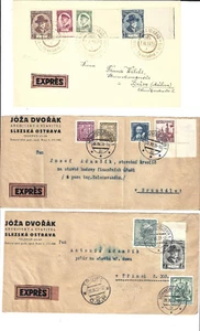 CZECHOSLOVAKIA 1935-37 EXPRESS 3 COVERS FDC MASARYK to WILDE + DVORAK PRINTED - Picture 1 of 2