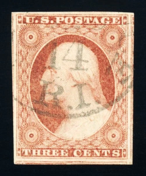 #11A, 3c Dull Red, USED, XF/SUPERB, 2010 PF cert (graded 95) - Rhode Island town - Image 1 of 1