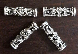10 x Tibetan Bali Floral Tube Spacer Focal Bead 28.5mm x 8mm (B25) - Picture 1 of 1