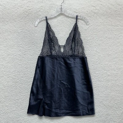 La Senza Slip Dress Large Navy Blue Satin Lace Babydoll Chemise Negligee - Image 1 of 4