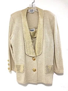 NWOT TOULA GOLD SHIMMERY PAILETTE SANTANA KNIT TANK & BLAZER 2 PIECES SET 14 - Picture 1 of 17