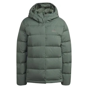 adidas Womens Helionic Padded Hooded Down Jacket Outerwear Coat Winter Top Green - Picture 1 of 3