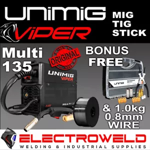 UNIMIG Viper 135 Multi 3-in-1 Mig Tig Stick Welder + Welding Torch, MMA U11005K - Picture 1 of 5