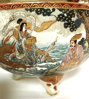 Hermoso Censario Satsuma Japonés Antiguo - Meiji Estampado Satsuma Foto 1 de 4