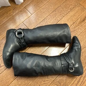 B Makowsky Boot Women 6.5 Rebay Black Leather Tall Slouchy Buckle Flat Essential - Picture 1 of 15