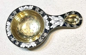 Vintage 1960’ Russian Sterling Silver 916 Enamel Gold Wash Tea Strainer St.Peter - Picture 1 of 12