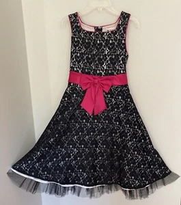 Girls Special Occasion Dress Party Holiday EMILY WEST Black White Fuscia Sz 14 - Picture 1 of 7