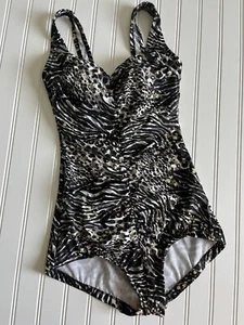 Rose Marie Reid One Piece Womens 8 Ruched Leopard Cheetah Retro Swimsuit - Picture 1 of 11