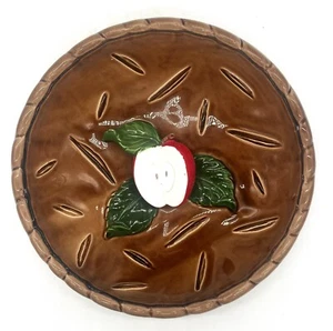 Tapa de plato guardián pastel de manzana mayólica cubierta Japón cerámica vintage - Imagen 1 de 7
