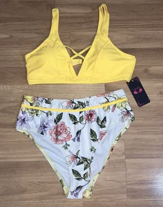 New with tags Women's Bikini SHEKINI Yellow 2 piece swim suit size large - Picture 1 of 8