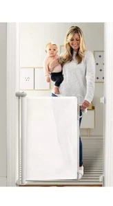 Momcozy Retractable White Mesh Baby Dog Safety Gate 33” Tall Child Pet Stairs - Picture 1 of 10