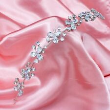 Bridal Hair Vine Simulated Diamonds Pansy Chain design Rhodium Plated 