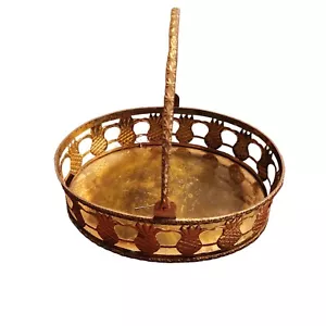 Vintage Mid-Century Brass Tray With Pineapple Railing And Handles - Picture 1 of 4