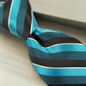 STAFFORD Men's Necktie, HAND MADE, SLIM & Striped Pattern, Turquoise & Black Tie - Picture 1 of 10