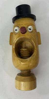 Vintage Hand Held Wood Screw Nut Cracker  Hand Carved Goofy Faced Man In Top Hat - Image 1 of 4