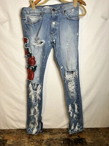 Golden Jeans Herren Distressed Hose Gr. 32 Rosen Reißverschluss Bein Skinny - Bild 1 von 12