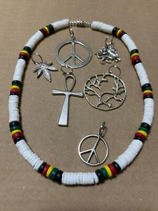 Rasta Puka Clam Shell Necklace All sizes - Picture 1 of 78