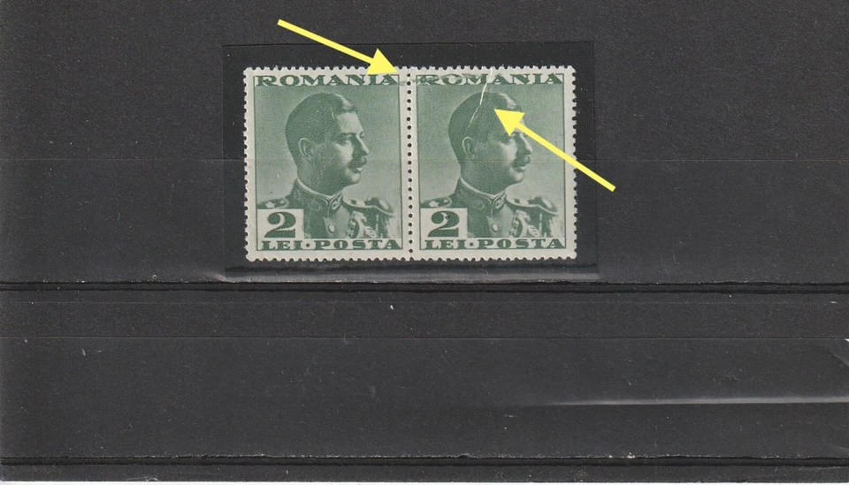 Romania STAMPS 1934 KING Carol II POSTAL HISTORY PAIR MNH ERROR POST 2 LEI - Image 1 of 1