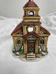 VTG Lefton Colonial Village Ceramic Church Tealight Candle Holder 1986 Numbered - Picture 1 of 10