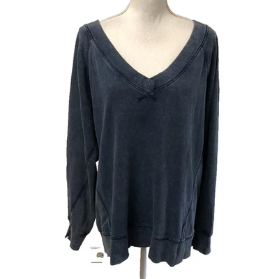 Sudadera Aerie Mujer Pequeña Azul Cuello en V Talla Grande Manga Larga Cómoda Salón Foto 1 de 4