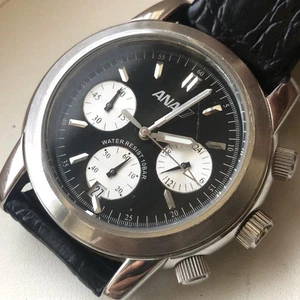 ANA SEIKO Collaboration Chronograph Uhr Schwarz Silber Edelstahl 160m - Bild 1 von 11