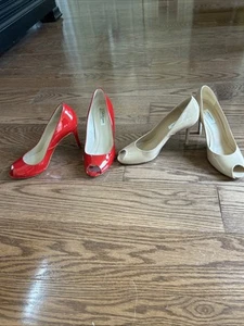 L.K. Bennett Red Or Tan Patten Leather Peekaboo Pumps US8 EU 39. 50 $ jedes Paar - Bild 1 von 13