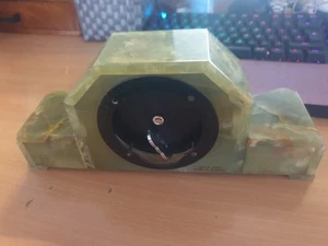 GREEN ONYX CASE MANTEL CLOCK- OLD BUT STILL WORLS JUST NEED SOME TLC- VERY HEAVY - Picture 1 of 9