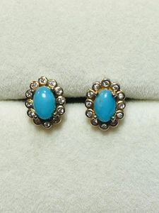 Vintage 18k Over 925 Sterling Silver Natural Turquoise Evil Eye Stud Earrings - Picture 1 of 11