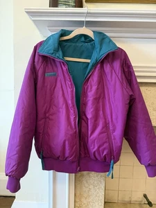 Cappotto Columbia reversibile vintage anni 90 viola/teal giacca isolata donna taglia L - Foto 1 di 21