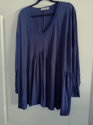 AVENUE 26/28 синий туника верхний кружевной отделки длинные рукава эластичный трикотаж - Изображение 1 из 4